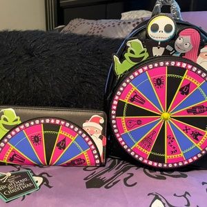 Oogie Boogie, Jack, Sally Wheel Loungefly Backpack and Wallet Set